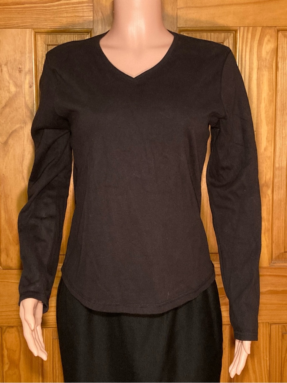 NWOT Faded Glory Vintage 90s Top V Neck Long Sleeve Blouse Black Size L Large